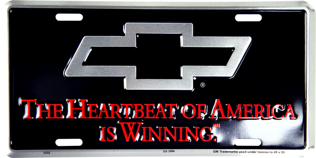 Chevrolet The Heartbeat Of America Is Winning License Plate Metal Sign Embossed