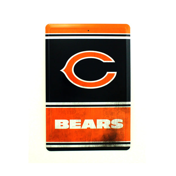 Chicago Bears Team Tin Sign Vintage Wood Look Metal 8"  X 12" Man Cave Fan