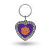 Clemson Tigers Rhinestone Heart Bling Keychain Ncaa Key Ring