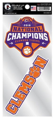 Clemson Tigers National Champions 2018 Double Up Die-Cut Decal Sticker Ncaa
