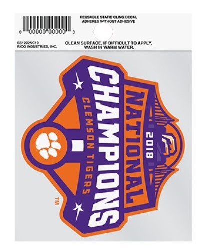 Clemson Tigers National Champions 2018 Static Cling Decal Football Ncaa Auto