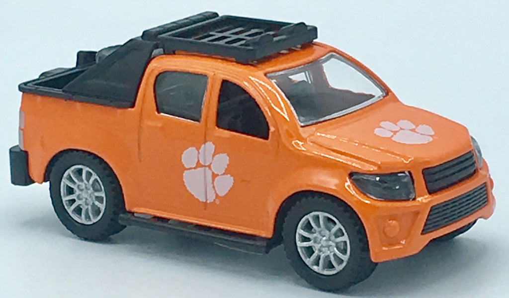 CLEMSON TIGERS TEAM TRUCKS PULL BACK ACTION DIE CAST COLLECTIBLE UNIVERSITY TOY