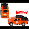 CLEMSON TIGERS TEAM TRUCKS PULL BACK ACTION DIE CAST COLLECTIBLE UNIVERSITY TOY