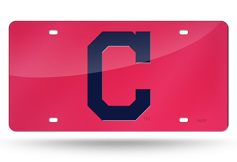 Cleveland Indians Red Laser Cut Mirror Car Tag License Plate Logo
