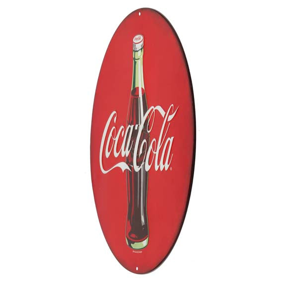 Coca-Cola Bottle Round Embossed Tin 12" Sign Retro Enjoy Distressed