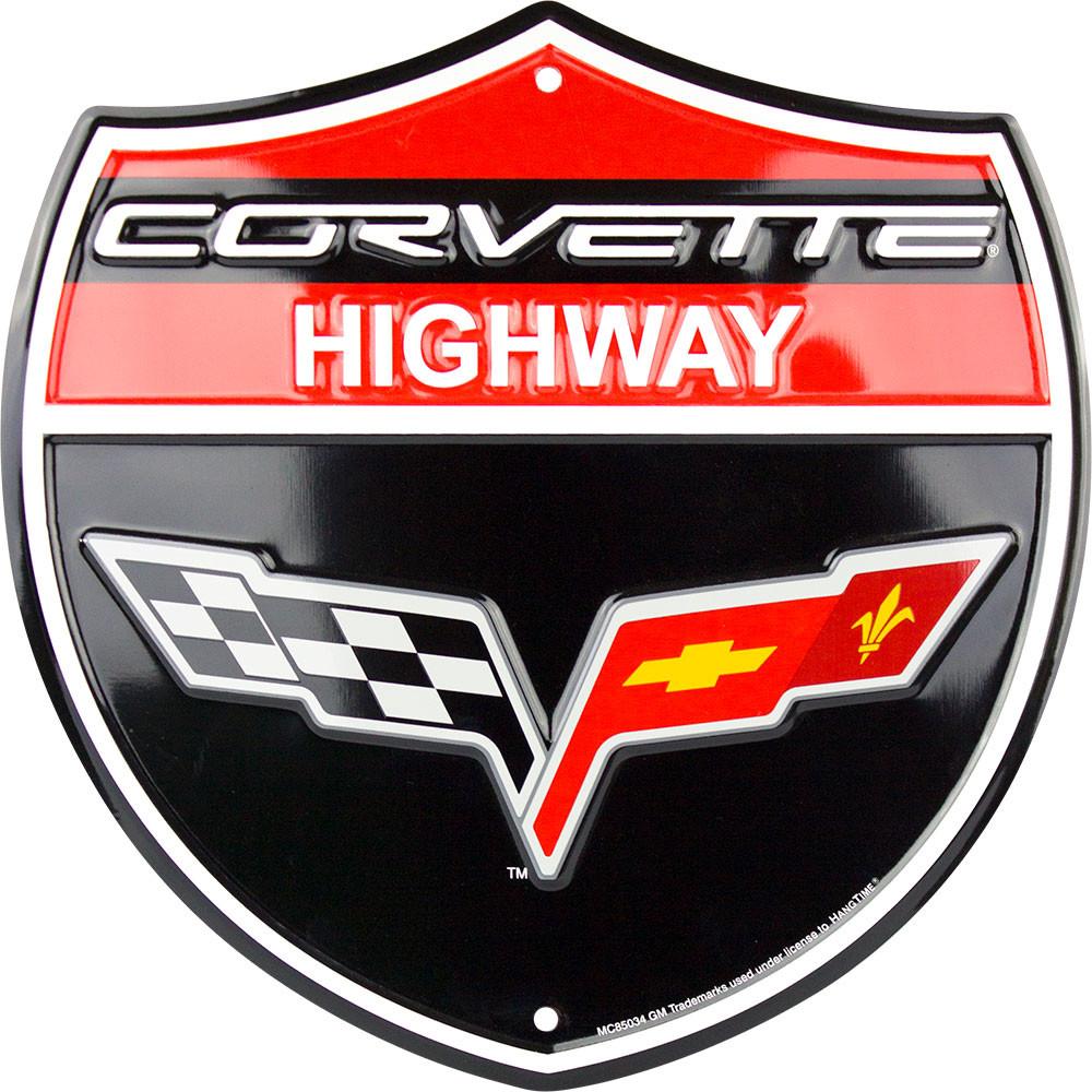 Chevrolet Corvette 11.5 Shield Metal Tin Embossed Retro Sign Chevy Flags