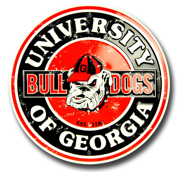 Georgia Bulldogs 24" Large Round Metal Sign Distressed