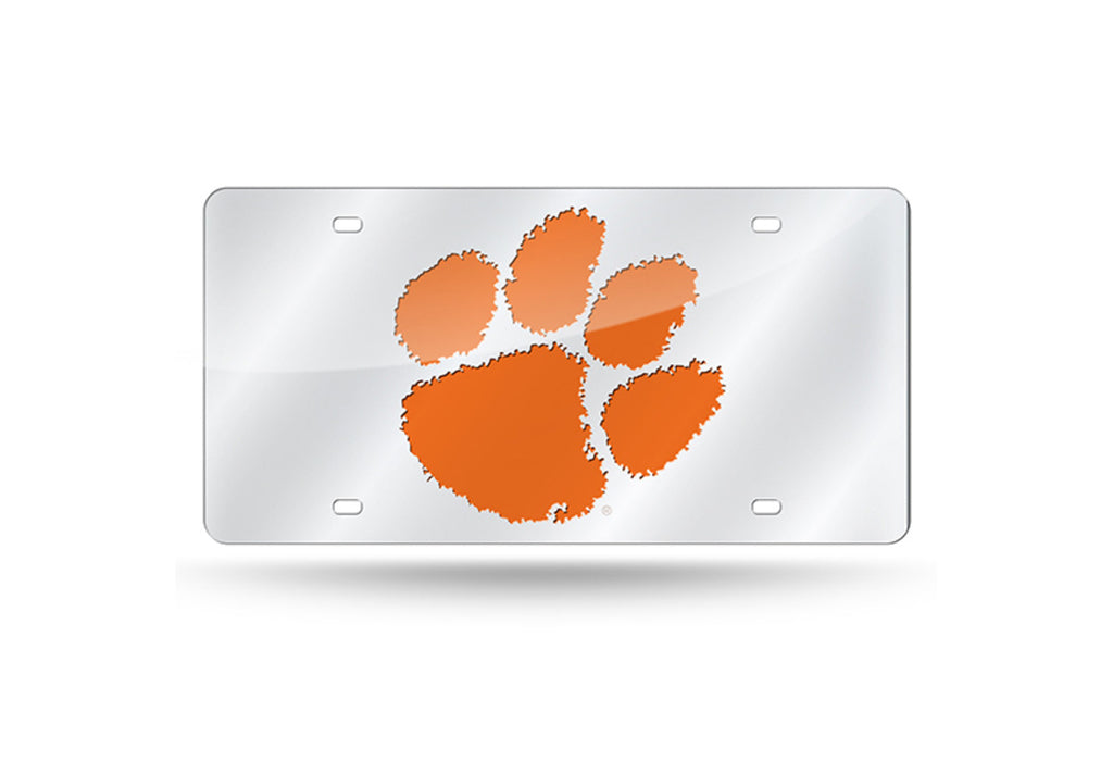 Clemson Tigers Silver Mirror Car Tag Laser License Plate Auto University Car