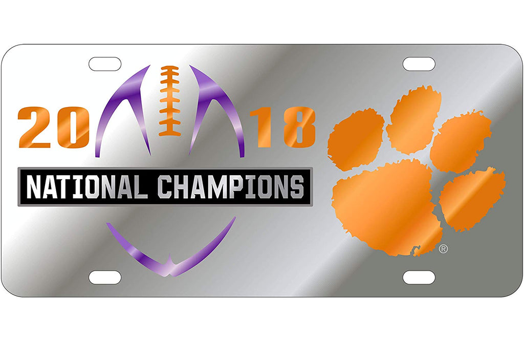Clemson Tigers 2018 National Champions Silver Mirror License Plate