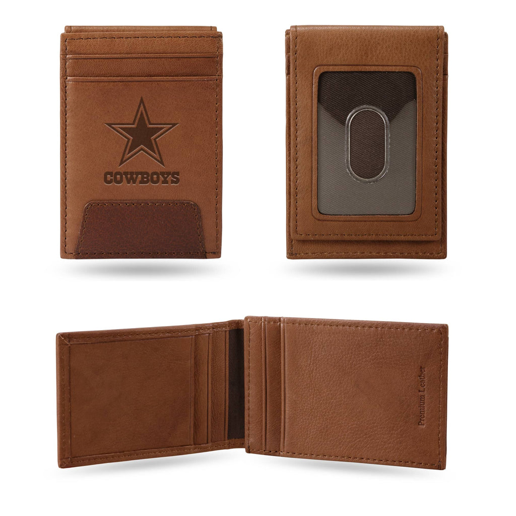 Dallas Cowboys Laser Engraved Brown Front Pocket Wallet Money Holder Clip