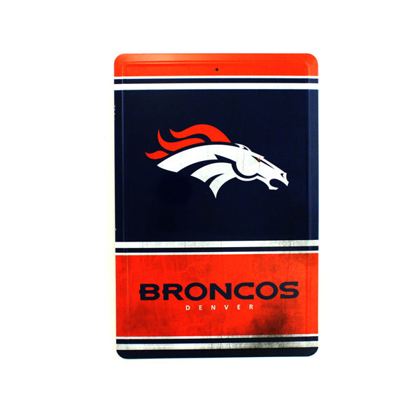 Denver Broncos Team Tin Sign Vintage Wood Look Metal 8"  X 12" Man Cave Fan