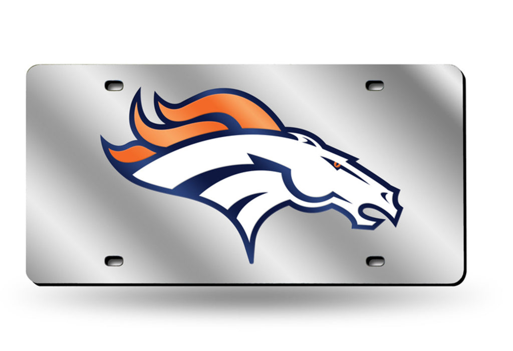 Denver Broncos Mirror Car Tag Laser License Plate Silver Nfl