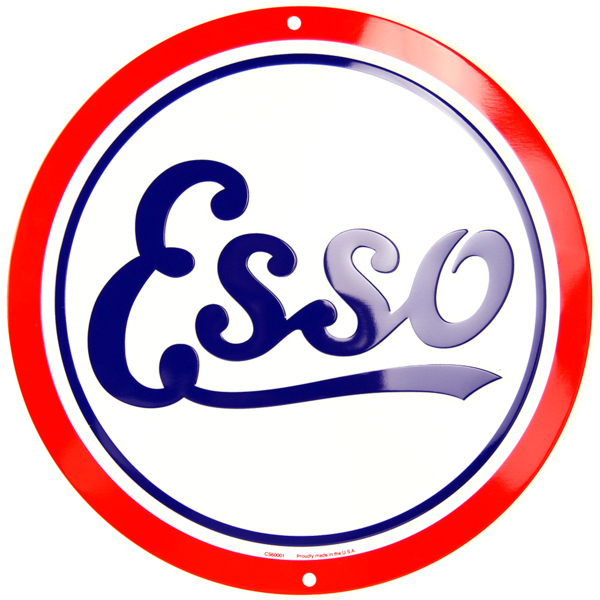 Esso Gas Oil Tin Metal Round Sign 12" Retro Decor Shop Auto Embossed Mancave