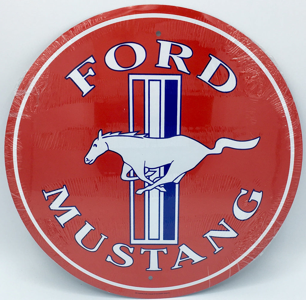 Ford Mustang Pony Round Metal Tin 12" Sign Red Mancave Nostalgic Retro