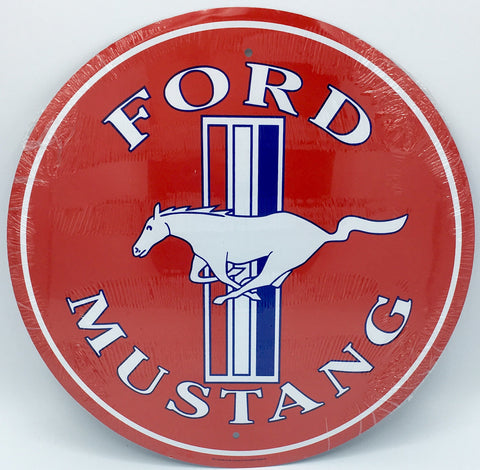Mustang The Legend Lives 12" Round Metal Retro Sign