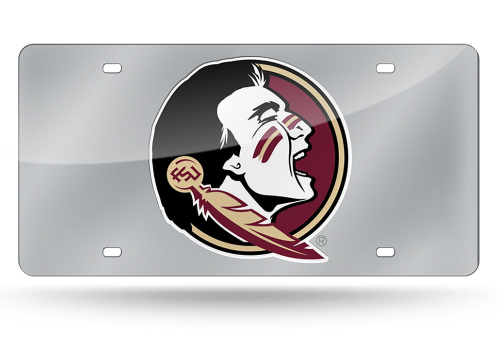 FLORIDA STATE SEMINOLES SILVER MIRROR CAR TAG LASER LICENSE PLATE UNIVERSITY