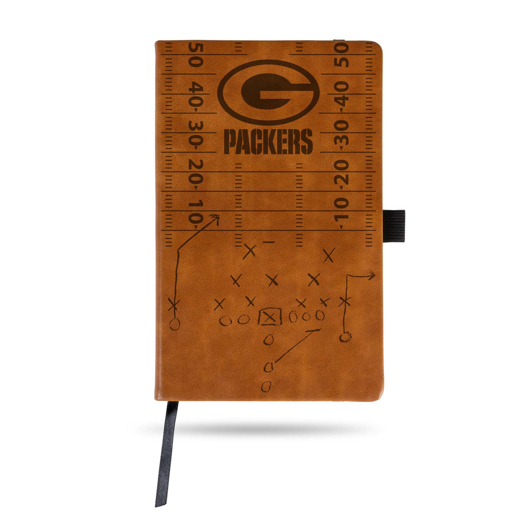 Green Bay Packers Laser Engraved Brown Notepad With Elastic Band Journal Logo