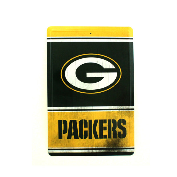 Green Bay Packers Team Tin Sign Vintage Wood Look Metal 8"  X 12" Man Cave Fan