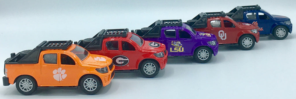 CLEMSON TIGERS TEAM TRUCKS PULL BACK ACTION DIE CAST COLLECTIBLE UNIVERSITY TOY