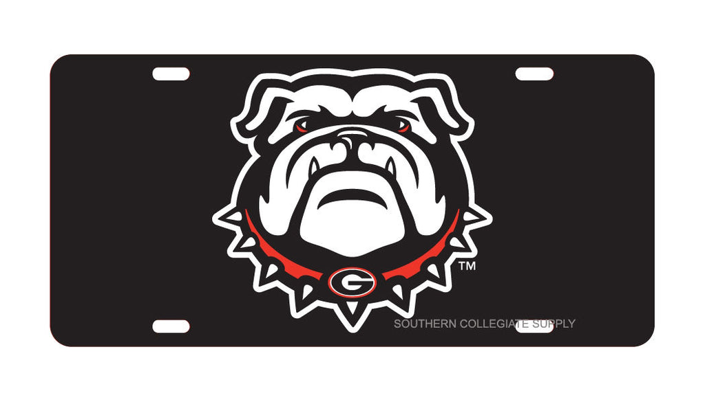 Georgia Bulldogs Head Inlaid Laser Cut License Plate Car Tag University Black Auto
