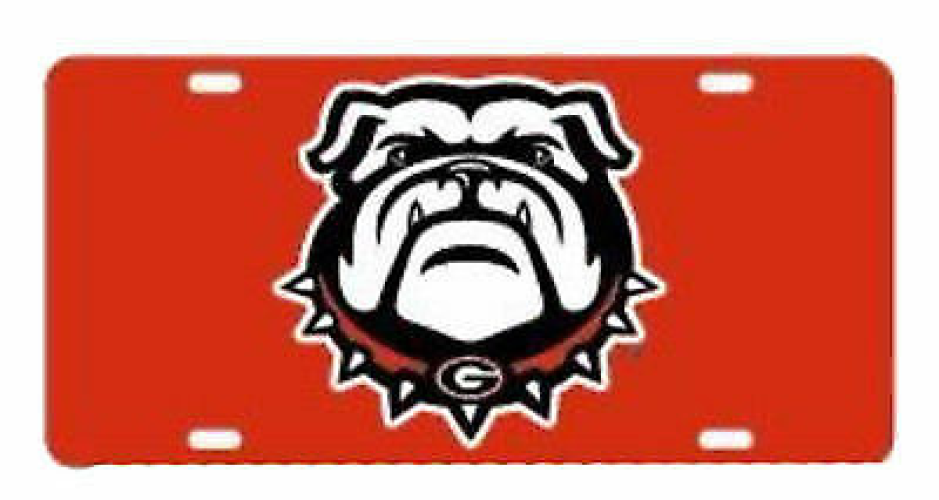 Georgia Bulldogs Logo Inlaid Laser Cut License Plate Car Tag University Red