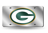 Green Bay Packers Mirror Car Tag Laser License Plate Silver Logo Nfl