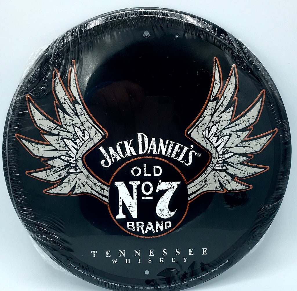 Jack Daniel'S Old No 7 Brand Tennessee Tin Metal Round Sign 12" Embossed Mancave
