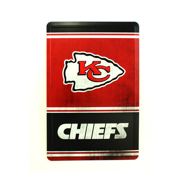 Kansas City Chiefs Team Tin Sign Vintage Wood Look Metal 8"  X 12" Man Cave Fan