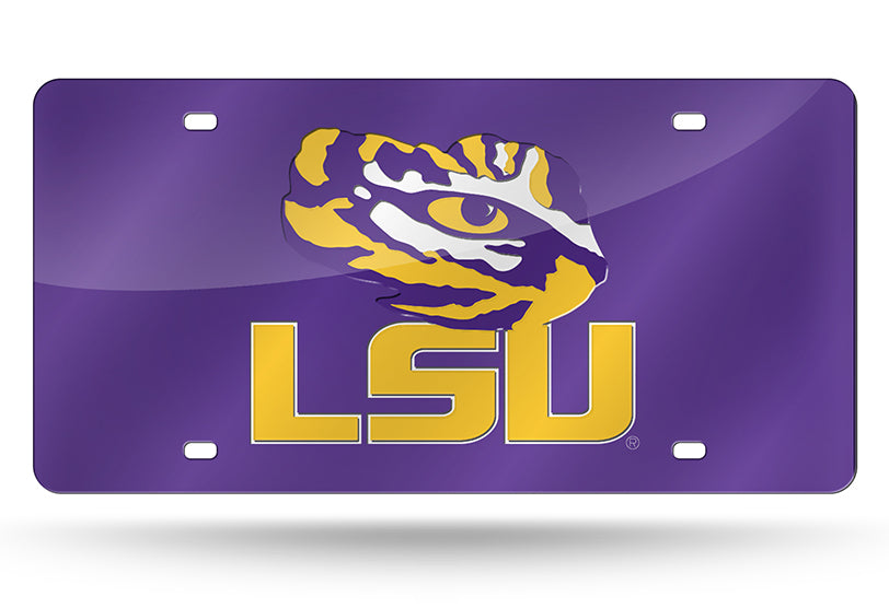 Lsu Tigers Laser Mirror Car Tag Purple Tiger Eye