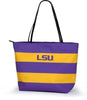 Lsu Tigers Game Day Rugby Striped Shopper Tote Purse Zipper Bag Tailgate