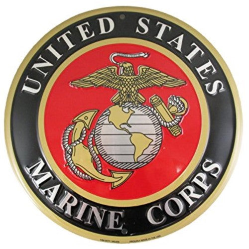 United States Marine Corps 12" Embossed Round Circle Metal Sign Usa