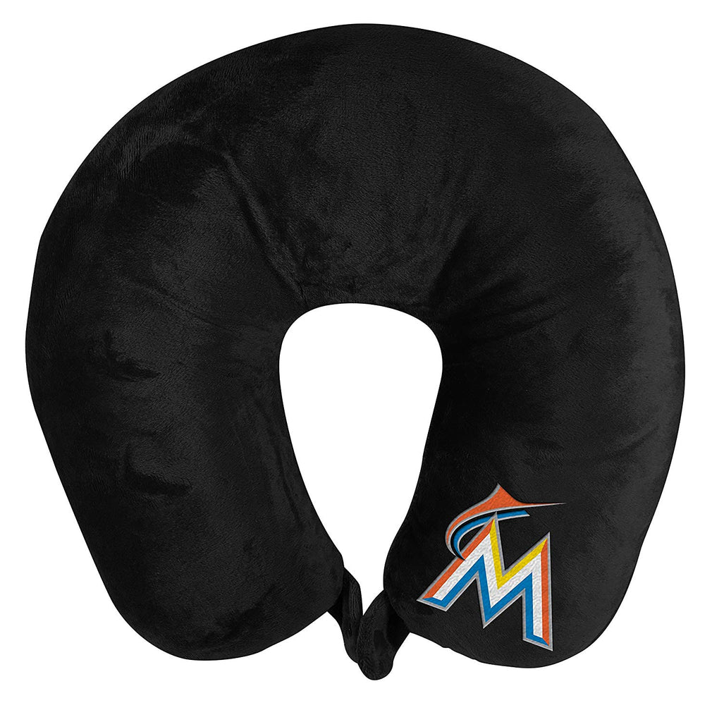 Miami Marlins Applique Travel Neck Pillow Team Logo Color Snap Closure Polyester Mlb