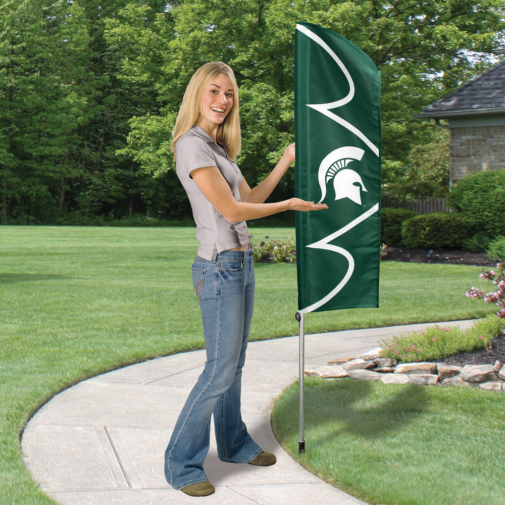 Michigan State Spartans 6 Foot Tall Flag Steel Pole Banner Swooper Double Sided