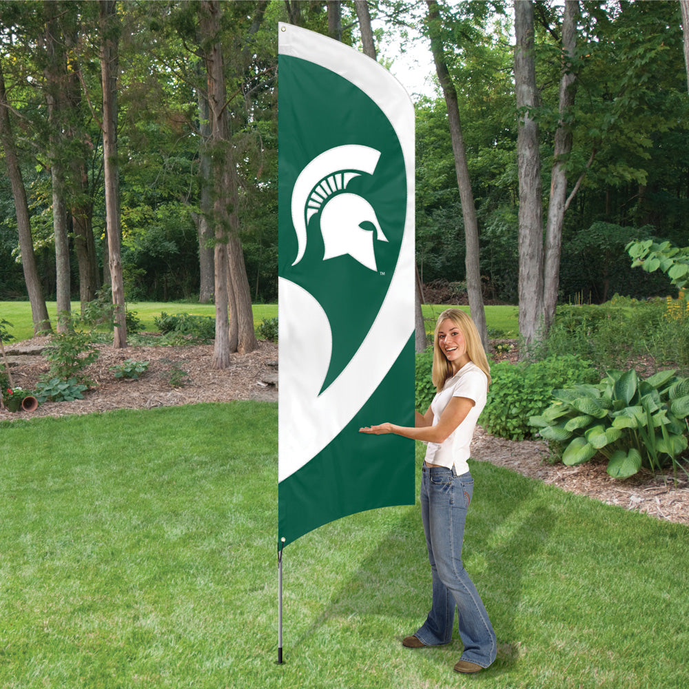 MICHIGAN STATE SPARTANS 8.5 FOOT TALL TEAM FLAG 11.5 FOOT POLE SIGN BANNER