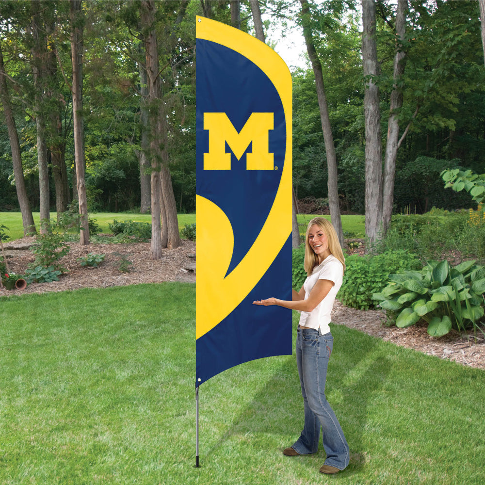 Michigan Wolverines 8.5 Foot Tall Team Flag 11.5' Pole Sign Applique Embroidered Tailgates