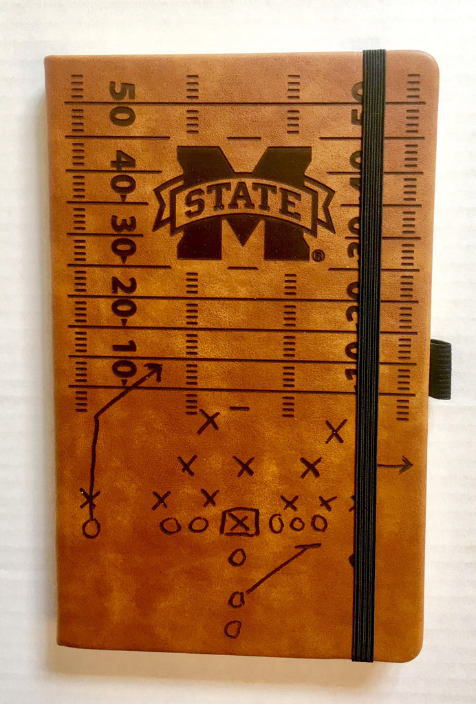 Mississippi State Bulldogs Laser Engraved Brown Notepad With Elastic Band Journal Logo