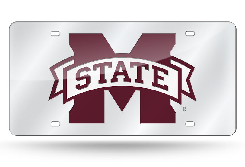 MISSISSIPPI STATE BULLDOGS MIRROR SILVER MAROON WHITE CAR TAG LICENSE PLATE