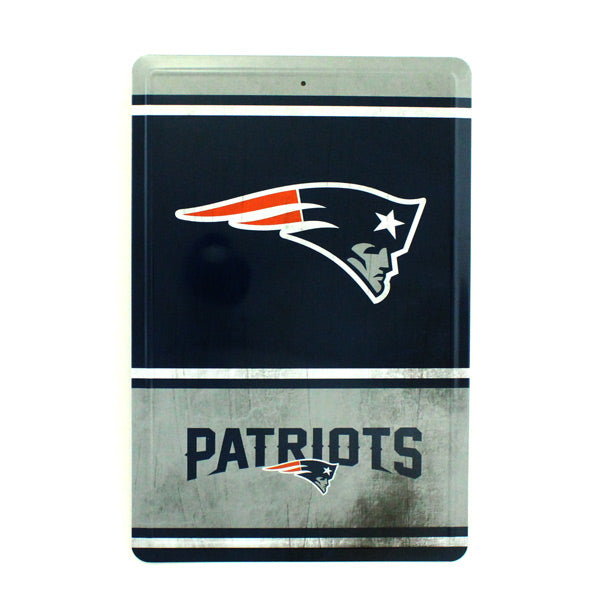 New England Patriots Team Tin Sign Vintage Wood Look Metal 8"  X 12" Man Cave Fan