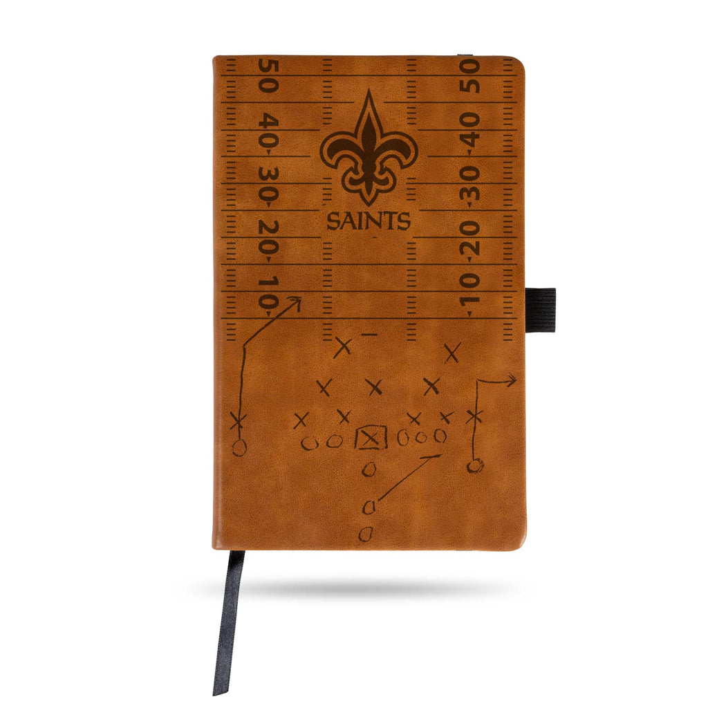 New Orleans Saints Laser Engraved Brown Notepad With Elastic Band Journal Logo