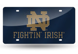 Notre Dame Fighting Irish Mirrored Navy Blue Car Tag License Plate Tan Logo Sign