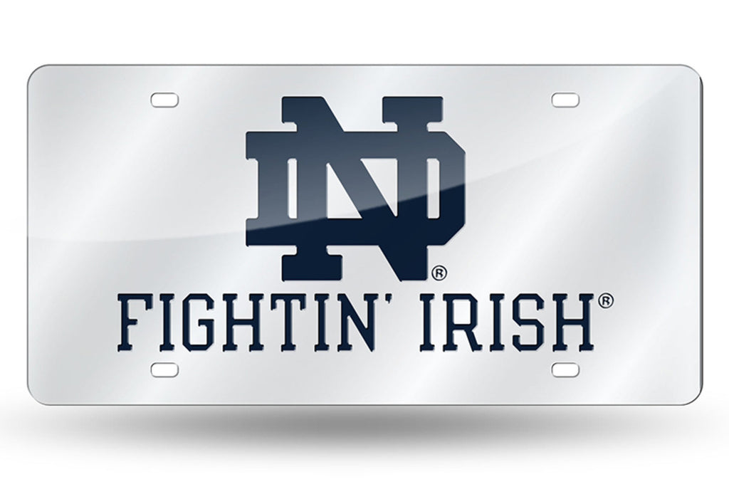 NOTRE DAME FIGHTING IRISH MIRROR SILVER CAR TAG LASER LICENSE PLATE UNIVERSITY