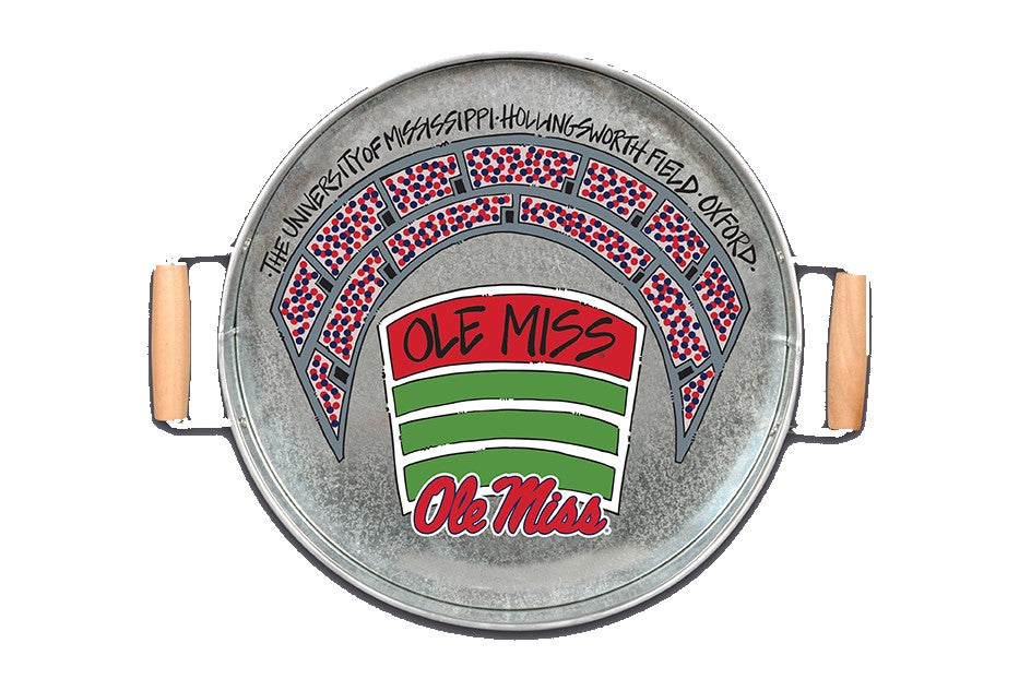 Ole Miss Rebels Metal Serving Tray Wooden Handles Tailgating