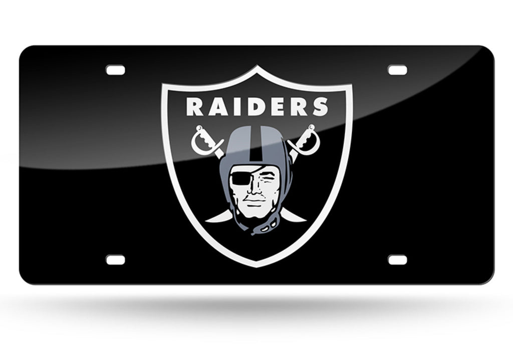 Oakland Raiders Mirror Car Tag Laser License Plate Black Sign Nfl
