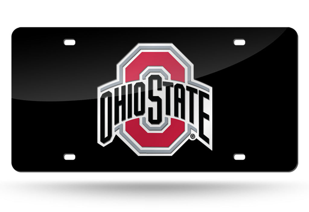 Ohio State Buckeyes Laser Mirror Car Tag Black