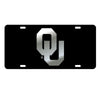 Oklahoma Sooners Mirror Car Tag Black W/ Silver OU Logo Laser Cut Acrylic Plate