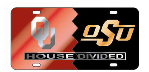 Oklahoma Sooners Oklahoma State Cowboys House Divided Mirror License Plate Car Tag University