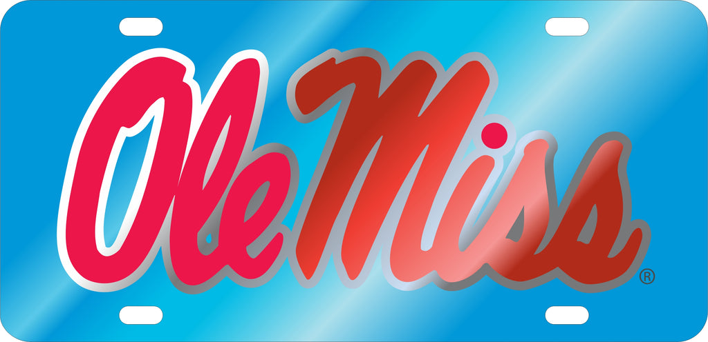 Ole Miss Rebels Powder Blue Mirror Acrylic Laser Cut Car Tag