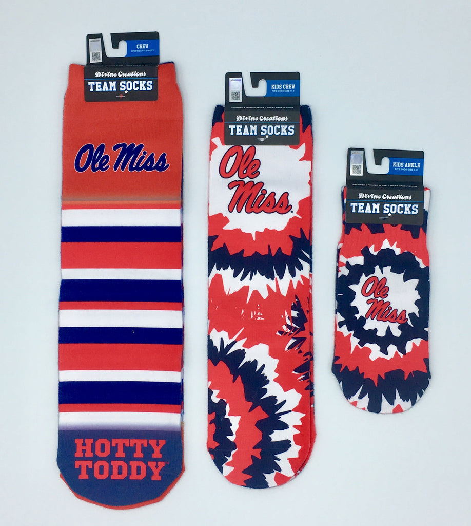 Ole Miss Rebels Team Socks New Sublimated Crew Ankle Ncaa Unisex Pick A Size College