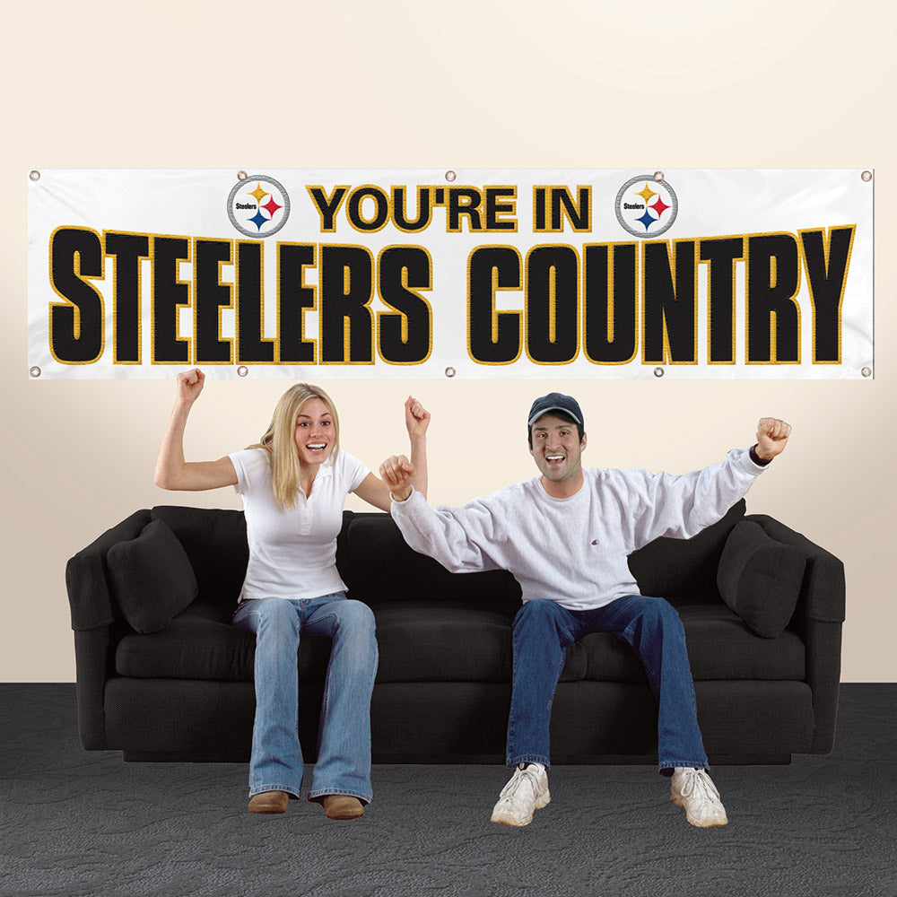 Pittsburgh Steelers 8' X 2' You'Re In Steele Country Banner 8 Foot Heavyweight White