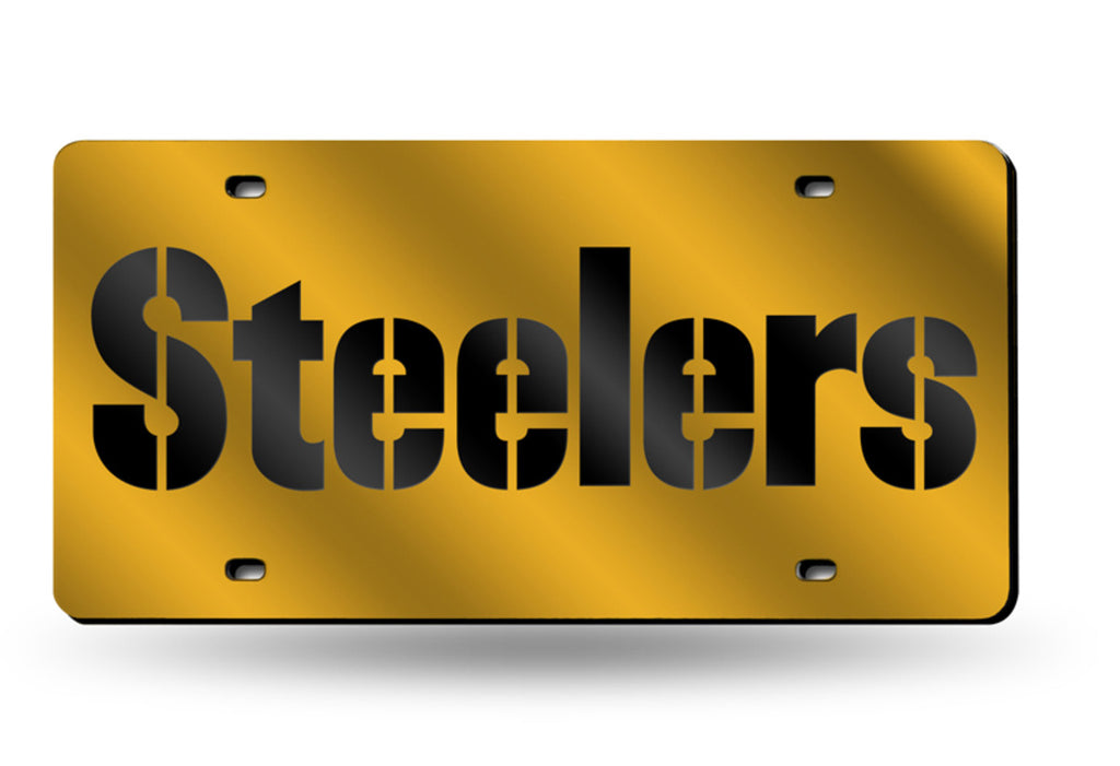 Pittsburgh Steelers Mirror Car Tag Laser License Plate Gold Sign Nfl